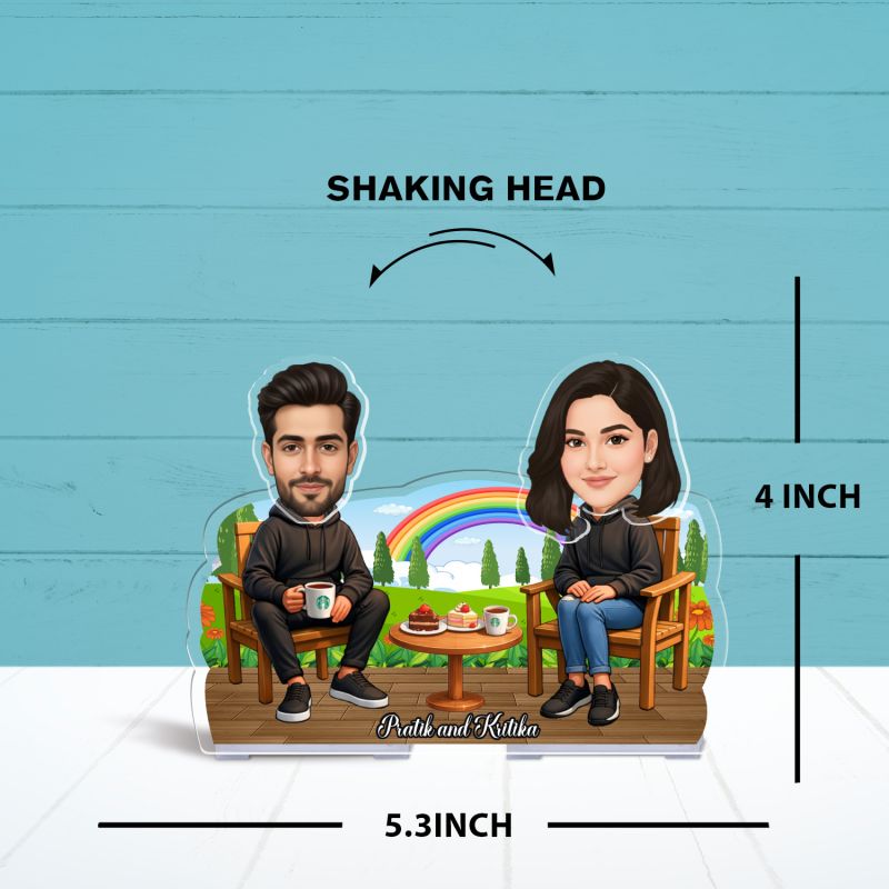 Personalized Proposing Couple Bobblehead Caricature Custom Cartoon Face Cutout Propose Theme Tabletop Decor for Girlfriend Boyfriend, Husband & Wife  Battery Powered Moving Head